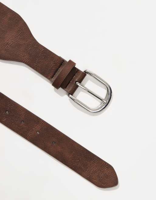 My Accessories Wide Belt With Studs In Silver And Brown