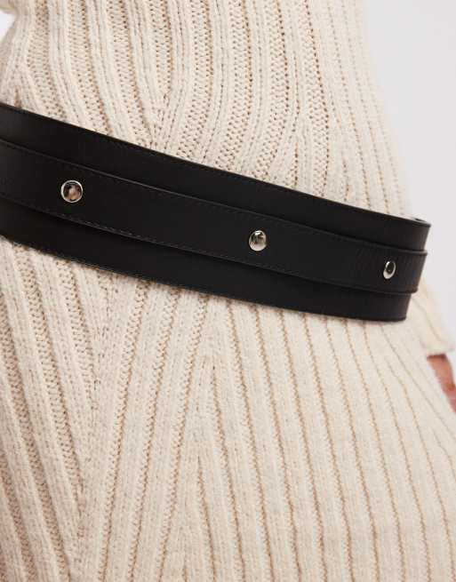 My Accessories Wide Tie Belt With Studs In Black
