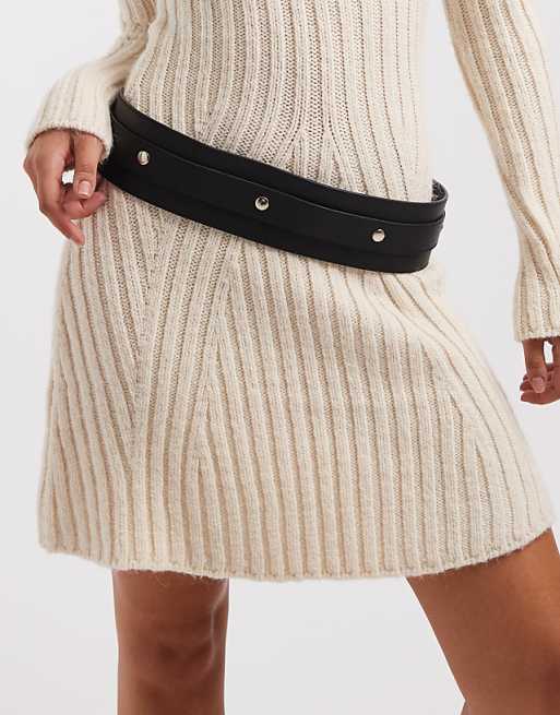 My Accessories wide tie belt with studs in black