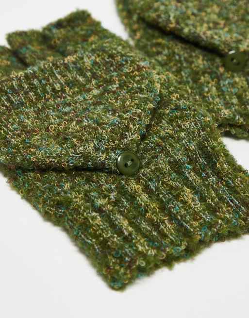 Native Youth Fold Detail Knitted Gloves In Green