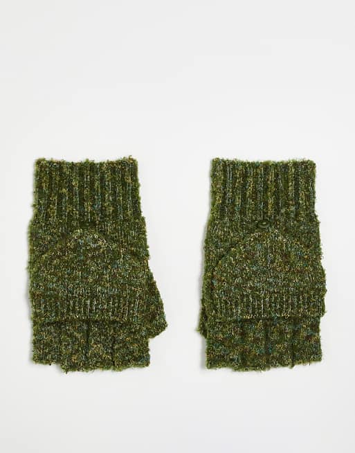 Native Youth fold detail knitted gloves in green