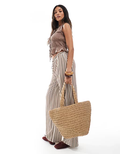 Native Youth Raffia Bucket Tote In Beige