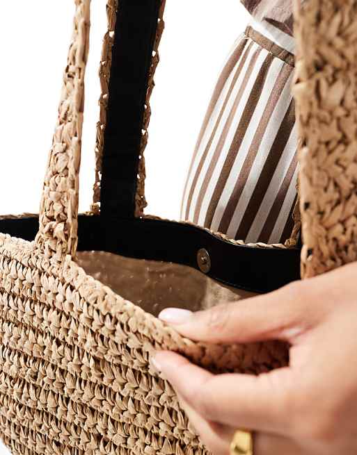 Native Youth Raffia Bucket Tote In Beige