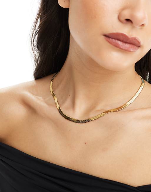 Neck On The Line 5mm gold plated stainless steel flat snake chain necklace