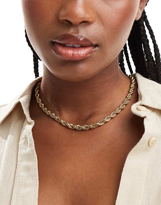 Neck On The Line 6mm gold plated stainless steel rope chain necklace