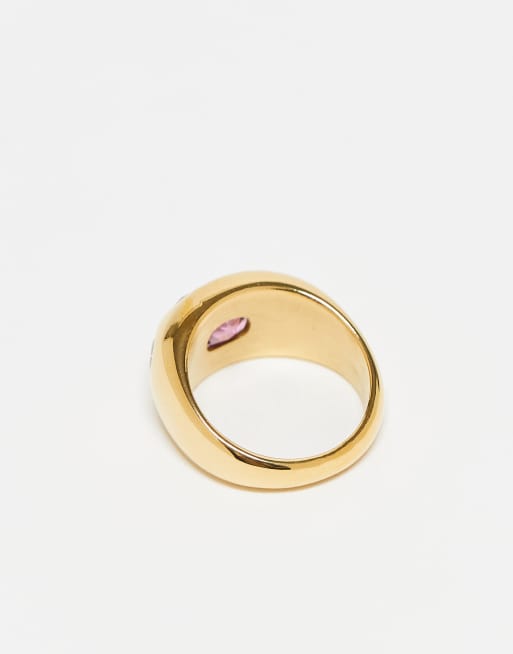 Neck On The Line Pink Stone Chunky Ring In Gold Plated