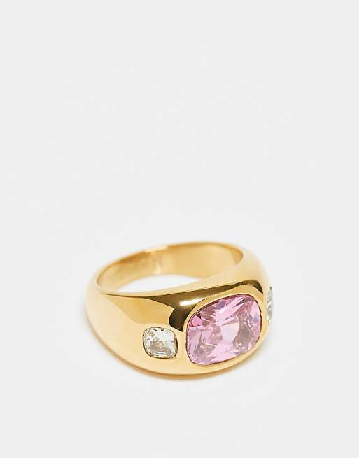 Neck On The Line pink stone chunky ring in gold plated