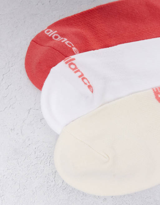 New Balance 3 Pack Running Ankle Socks In Red And White