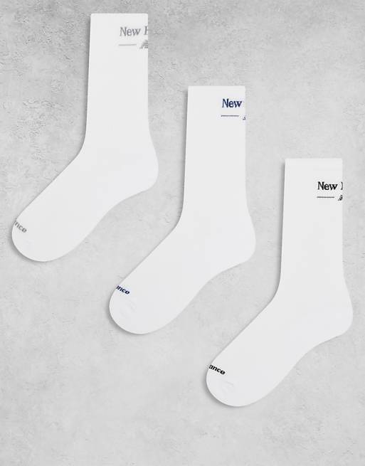 New Balance 3 pack script logo crew socks in white