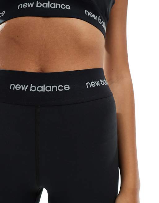 New Balance Linear Logo Sleek 25 Inch High Rise Leggings In Black