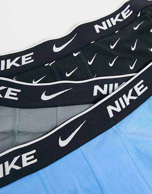 Nike 3 Pack Cotton Stretch Trunks In Blue/grey/black