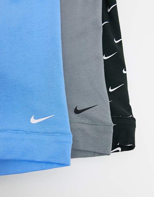 Nike 3 Pack Cotton Stretch Trunks In Blue/grey/black