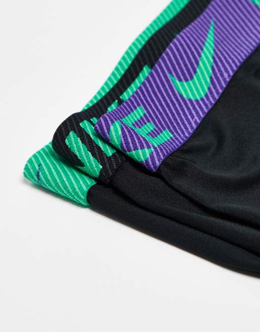 Nike Essential Microfibre 3 Pack Trunk In Black With Coloured Waistband In Khaki / Purple/ Green