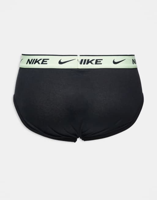 Nike Everyday Cotton Stretch 3 Pack Hip Briefs In Black With Contrast Waistbands