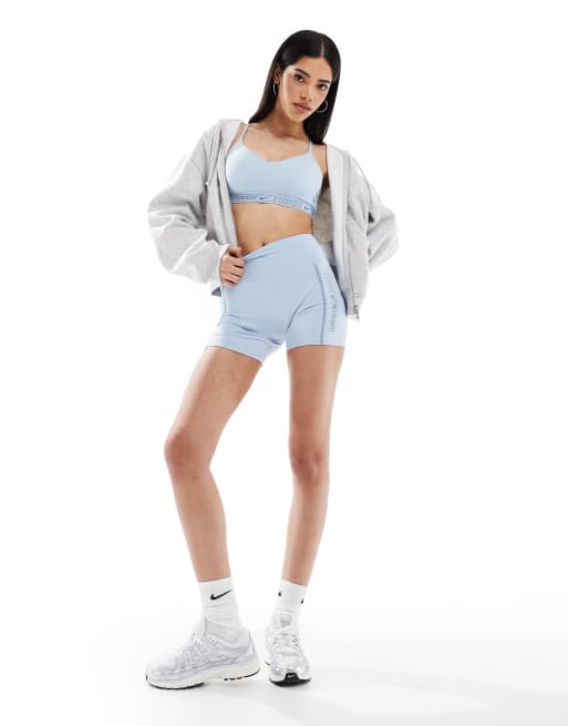 Nike Gym Life Swoosh Training Dri-FIT Sports Bra And Shorts In Light Blue