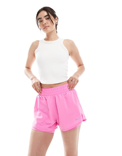 Nike One Training Dri-FIT high waisted 3 inch 2 in 1 shorts in pink
