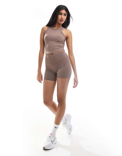 Nike One Training Dri-FIT High Waisted 5 Inch Shorts In Brown