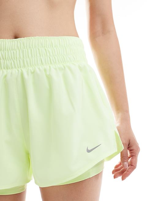 Nike One Training Dri-FIT Mid Rise 3 Inch 2 In 1 Shorts In Lime Green