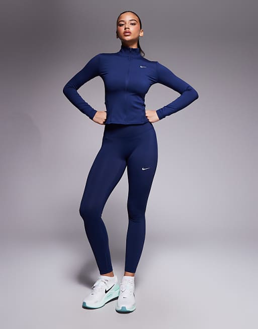 Nike One Training Full Zip Fitted Longsleeve Top In Navy