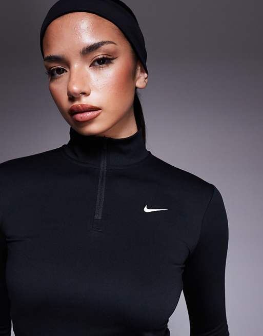 Nike One Training Half Zip Fitted Longsleeve Top In Black