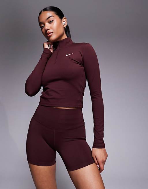 Nike One Training High Waisted 5 Inch Legging Shorts In Burgundy