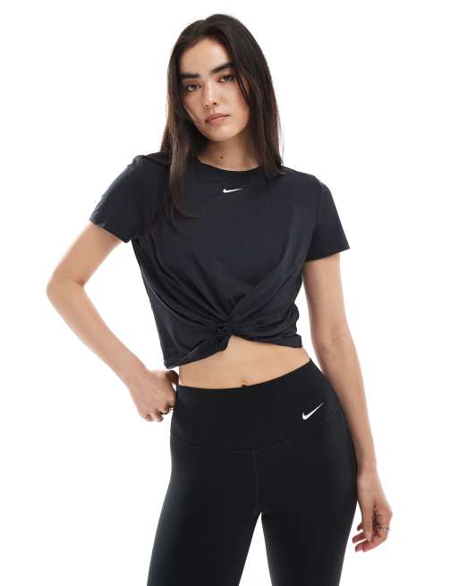Nike One Training Highwaisted Capri Leggings And Twist Front T-shirt In Black