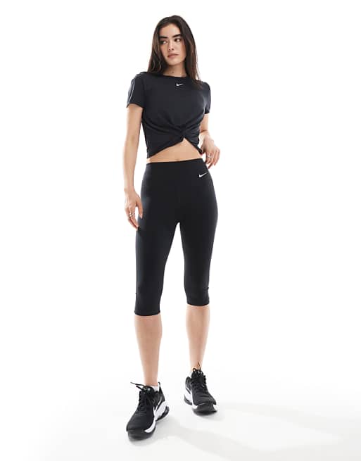 Nike One Training highwaisted capri leggings and twist front t-shirt in black