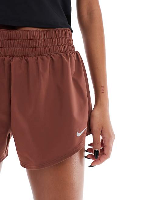 Nike One Training Mid Rise 3 Inch Shorts In Brown