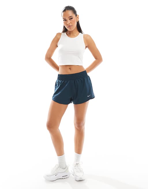 Nike One Training mid rise 3 inch shorts in navy Nike One Training mid rise 3 inch shorts in navy