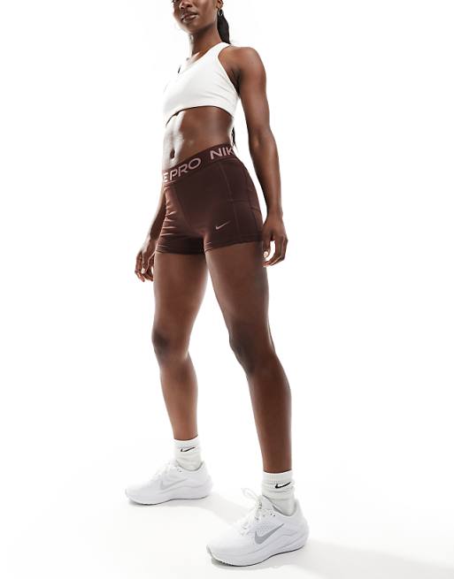 Nike Pro Training 365 3 Inch Leakproof Leggings Shorts In Dark Brown