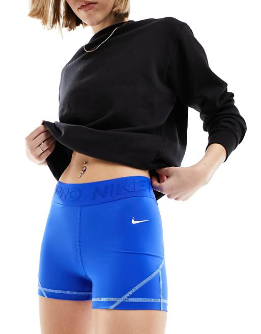 Nike Pro Training Dri-FIT mid-rise 3 inch shorts in hyper royal blue