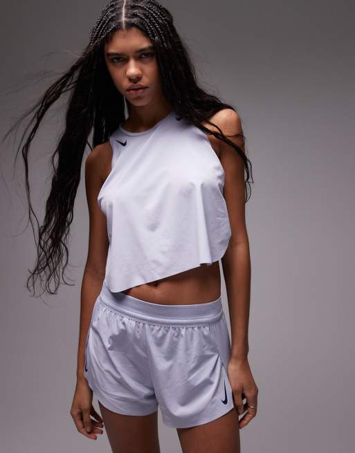 Nike Running Aeroswift Dri-FIT Plisse Vest And Mid Rise 3 Inch Shorts In Purple