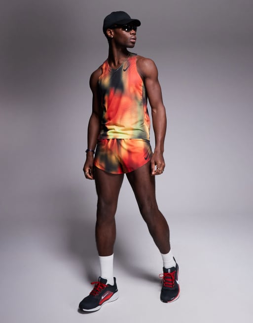 Nike Running Aeroswift Dri-FIT Vest And Shorts In Red Yellow And Black