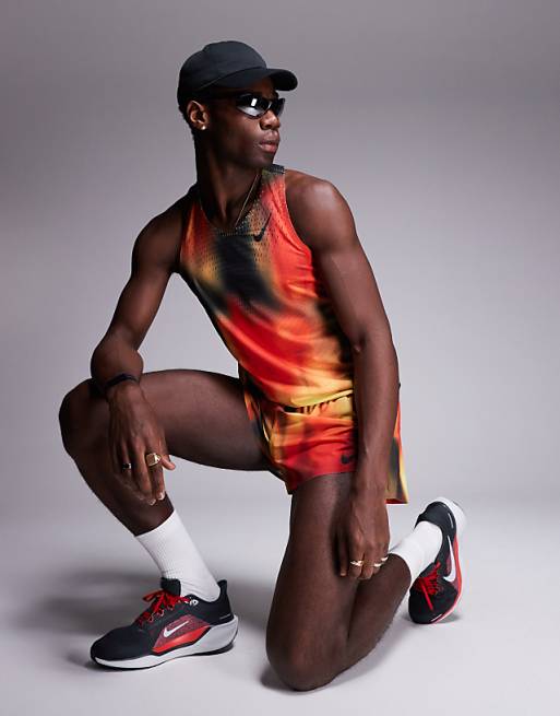 Nike Running Aeroswift Dri-FIT vest and shorts in red yellow and black