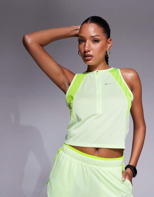 Nike Running Race Series Dri-Fit Singlet Vest And 2 Inch Shorts In Lime Green