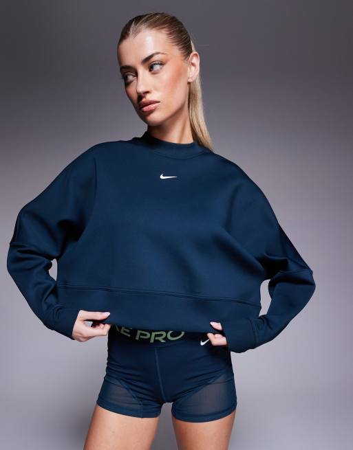 Nike Training Dri-FIT Cropped Mesh Sweatshirt And High Waisted 3 Inch Legging Shorts In Navy