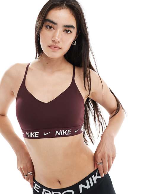 Nike Training Indy Dri-FIT light support sport bra in burgundy