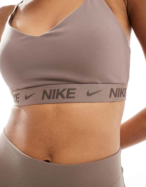 Nike Training Indy Dri-FIT Light Support Sports Bra In Brown