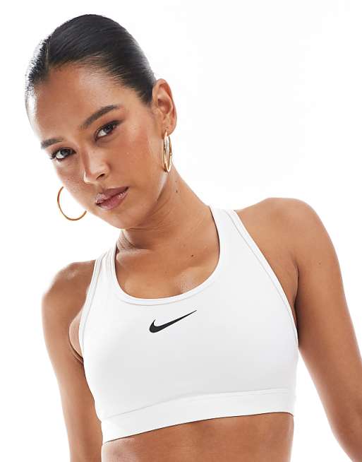 Nike Training Swoosh Medium Support Sports Bra In White