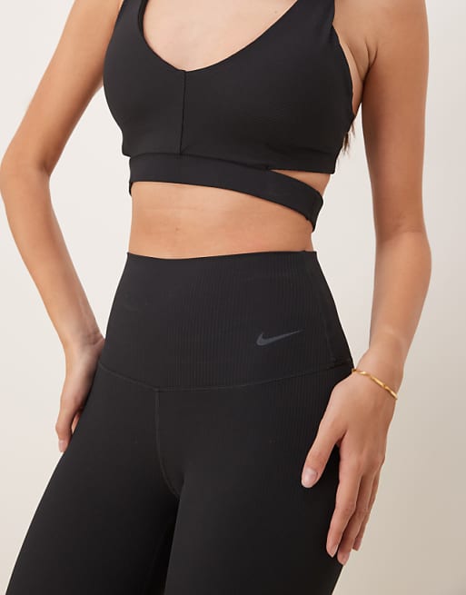 Nike Training Zenvy Dri-FIT High Waisted 7/8 Ribbed Leggings In Black
