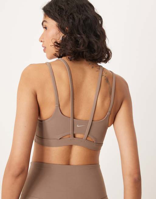 Nike Training Zenvy Dri-FIT Soft Touch Alate Light Support Sports Bra In Brown