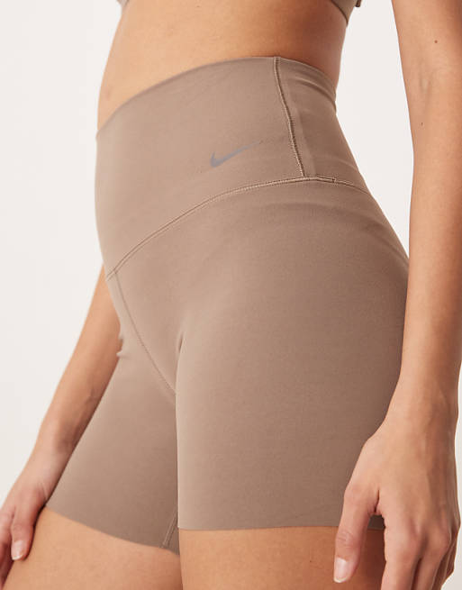 Nike Training Zenvy Dri-FIT soft touch high waisted 5 inch shorts in brown
