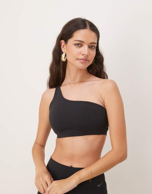 Nike Zenvy Training Dri-FIT High Waisted 8 Inch Shorts And One Shoulder Sports Bra In Black