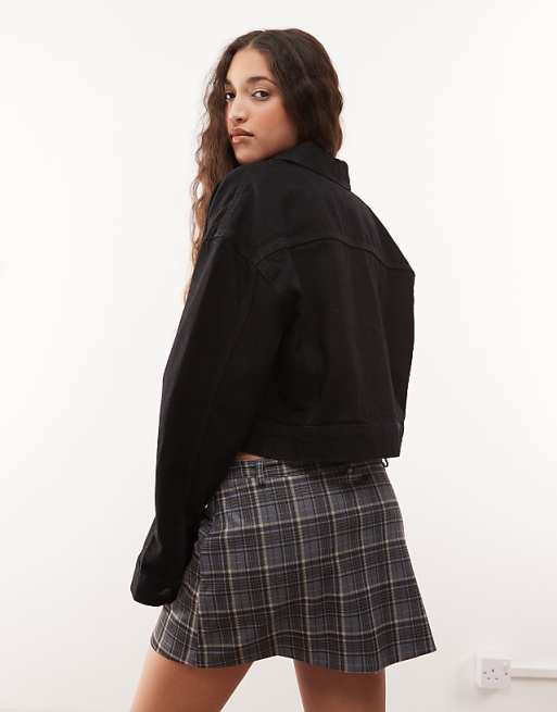 Noisy May Boxy Cropped Denim Jacket In Black