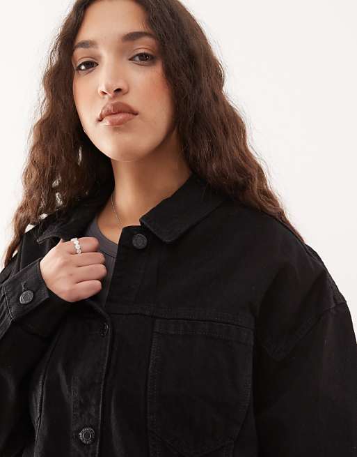 Noisy May Boxy Cropped Denim Jacket In Black