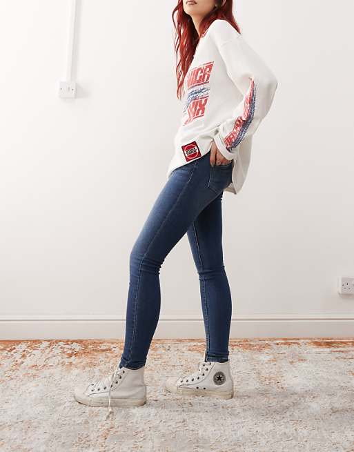 Noisy May Jen Push Up Jeans In Dark Blue Wash