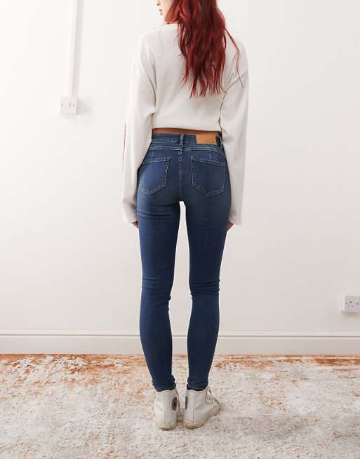 Noisy May Jen Push Up Jeans In Dark Blue Wash