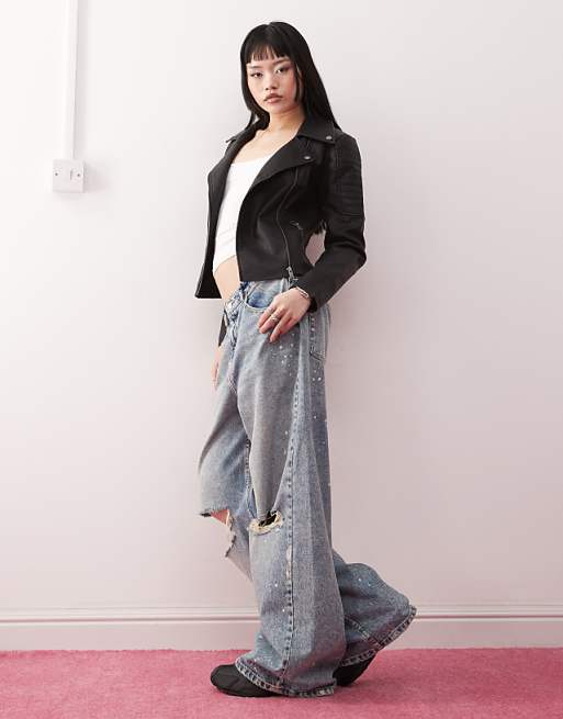Noisy May Leather Look Jacket In Black