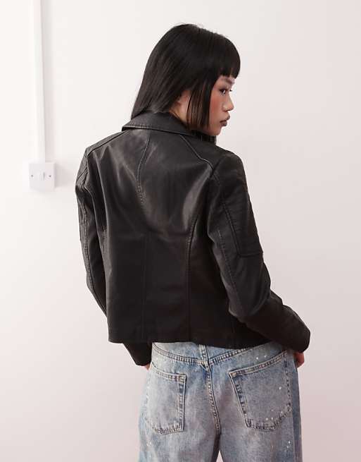 Noisy May Leather Look Jacket In Black
