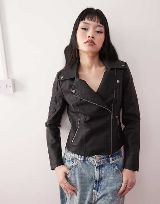 Noisy May leather look jacket in black
